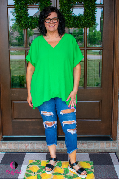 Kelly Green Plus Size Top Fluffy Gals