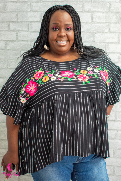 Black Floral Plus Size Top