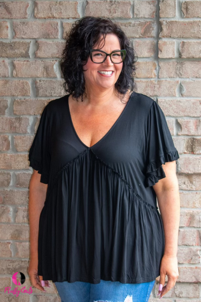 Black Ruffle Plus Size Top