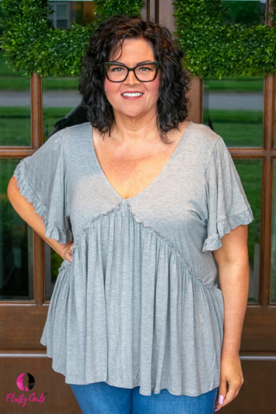 Grey Ruffle Plus Size Top