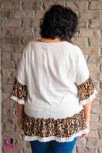 Load image into Gallery viewer, Linen Plus Size Top with Animal Print Ruffle
