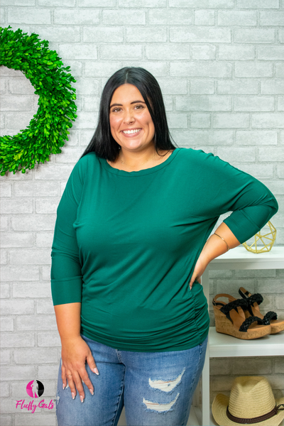 Deep Green Mid Sleeve Gathered Top