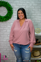 Load image into Gallery viewer, Mauve High Low Long Sleeve Plus Size Blouse
