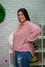 Load image into Gallery viewer, Mauve High Low Long Sleeve Plus Size Blouse
