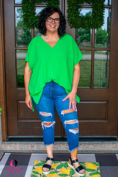 Kelly Green Plus Size Top Fluffy Gals
