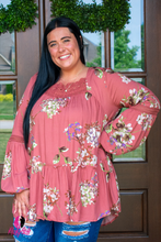 Load image into Gallery viewer, Terra Cotta Floral Plus Size Top with Cut Out Back
