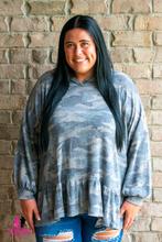 Load image into Gallery viewer, Grey Camo Plus Size Top With Hood
