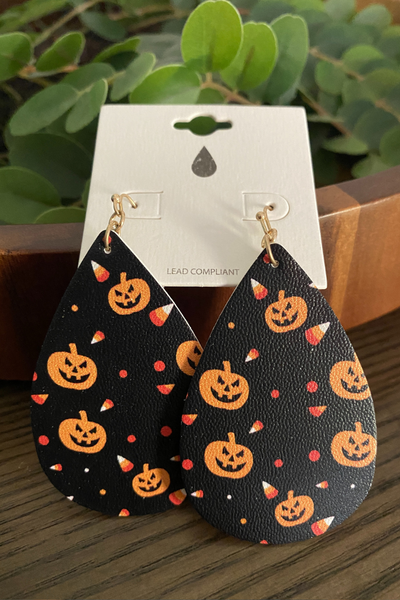 Pumpkin Leather Tear Drop Earrings