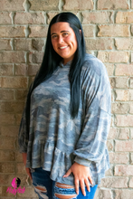 Load image into Gallery viewer, Grey Camo Plus Size Top With Hood
