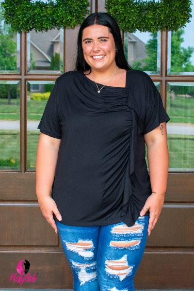 Black Side Ruffle Plus Size Top