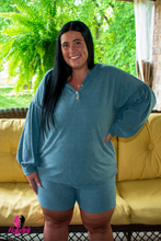 Load image into Gallery viewer, Slate Blue Set Long Sleeve Plus Size Lounge Set with Hood
