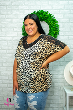 Load image into Gallery viewer, Leopard Print Plus Size Knit Top with Lace Block Detail
