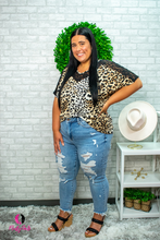 Load image into Gallery viewer, Leopard Print Plus Size Knit Top with Lace Block Detail
