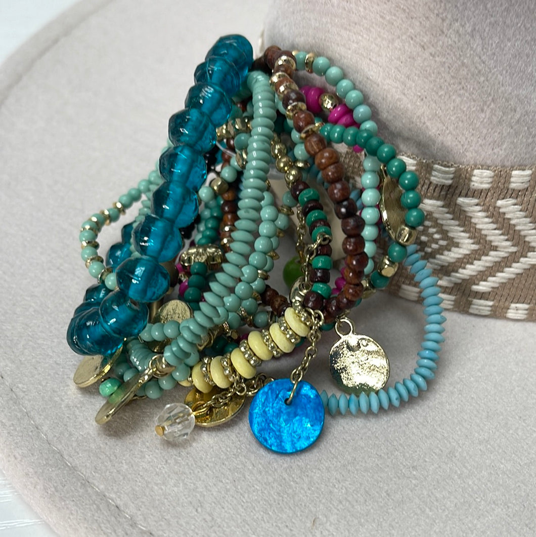 Teal Green Multi Beaded Boho Bracelets