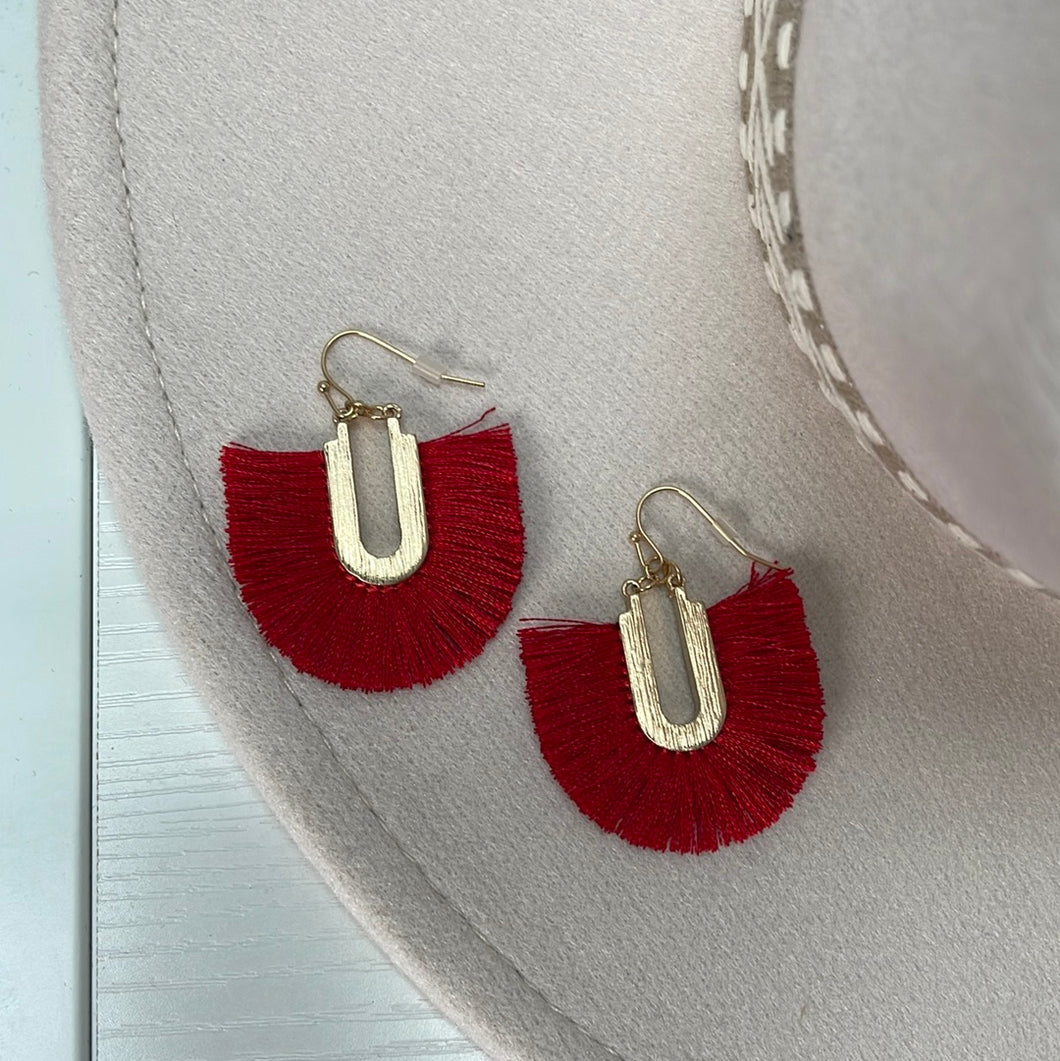 Red Fishhook Earrings with a Gold Tone