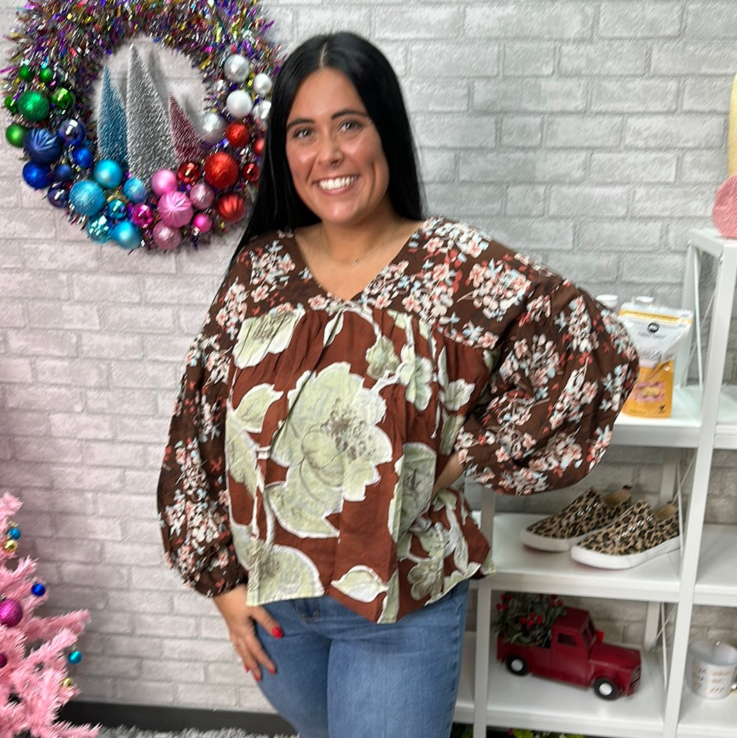 Brown Multi Colored Top