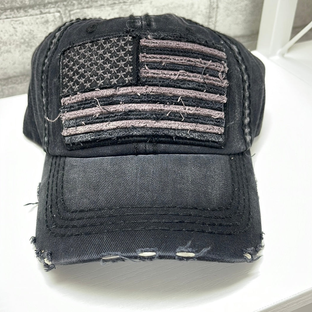 Black Faded American Flag Vintage Distressed Baseball Cap