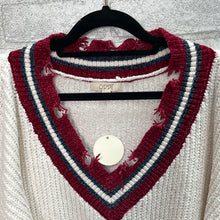 Load image into Gallery viewer, Crop Sweater w/Varsity Striped Neckline
