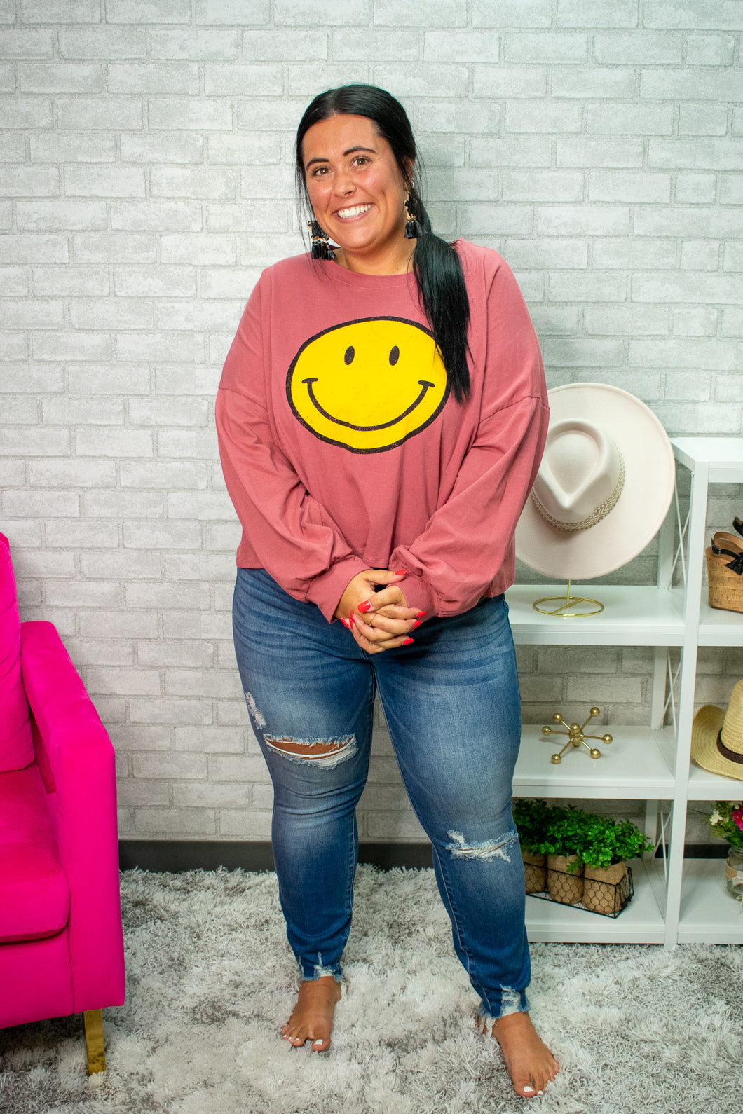 Smiley Face Rose Plus Size Top